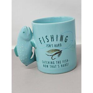 Hallmark Blue Fishing Quote Ceramic Mug With Fish Handle‎